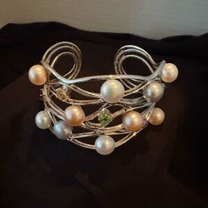Na Hoku Silver Cuff with Pearls and Gem Accents